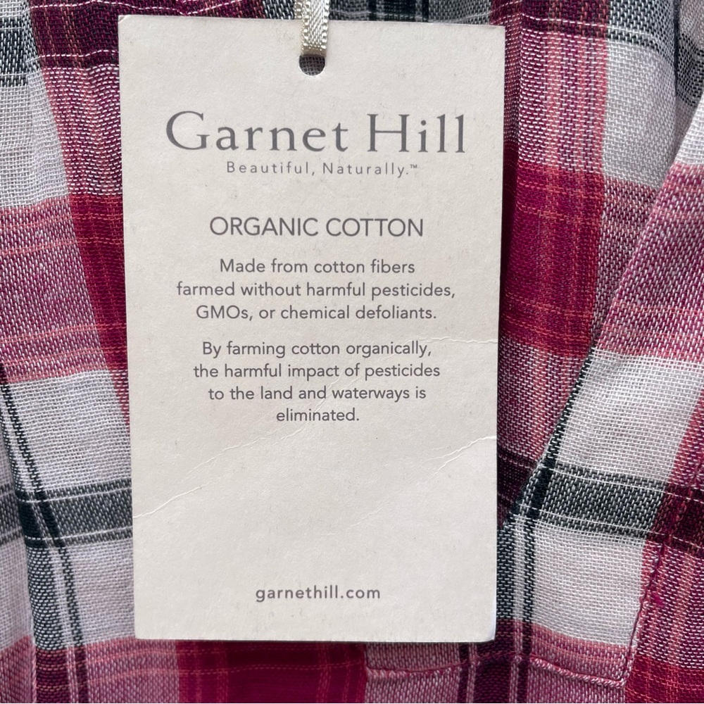 Garnet Hill - Plaid V-Neck Popover Womens Shirt- M - L - XL -100% Organic Cotton - Picture 7 of 9